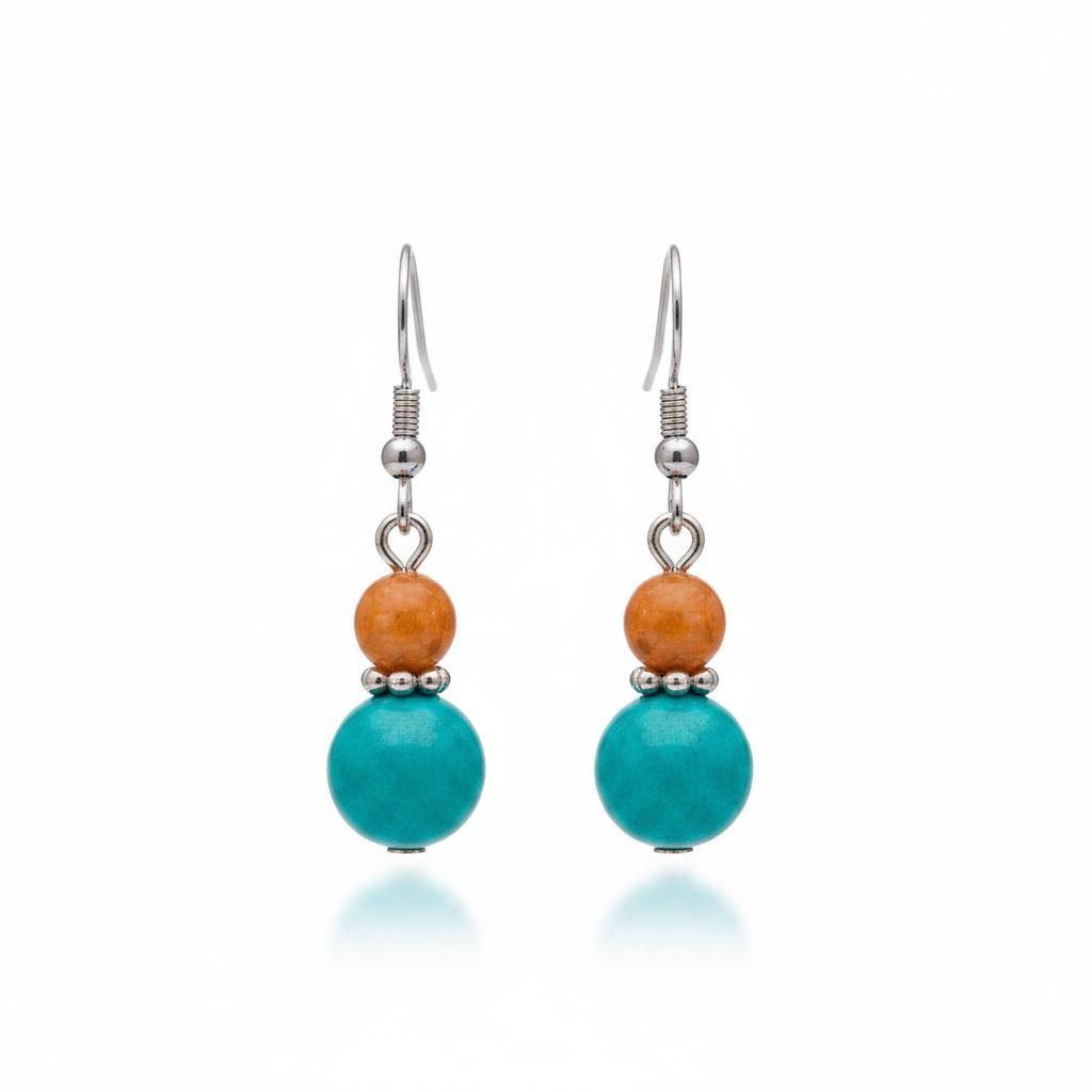 Orange and Blue Jade Silvertone ‌Gourd‌-Shape Hook Earrings, silver drop earrings for women, botanical inspired, side view