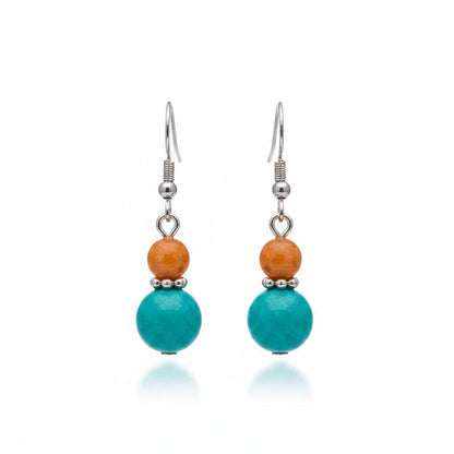 Orange and Blue Jade Silvertone ‌Gourd‌-Shape Hook Earrings, silver drop earrings for women, botanical inspired, side view