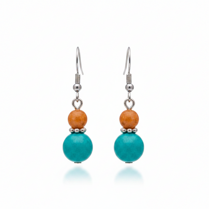 Orange & Blue Jade Silvertone ‌Gourd‌-Shape Hook Earrings - Street Region