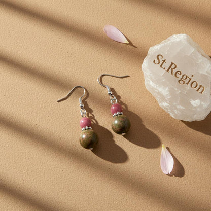 Olive Jade and Silvertone ‌Gourd-Shape Hook Earrings, silver drop earrings for women, botanical inspired, detail close-up