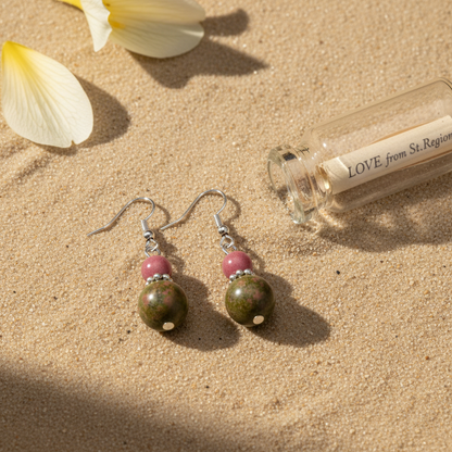 Olive Jade & Silvertone ‌Gourd‌-Shape Hook Earrings - Street Region