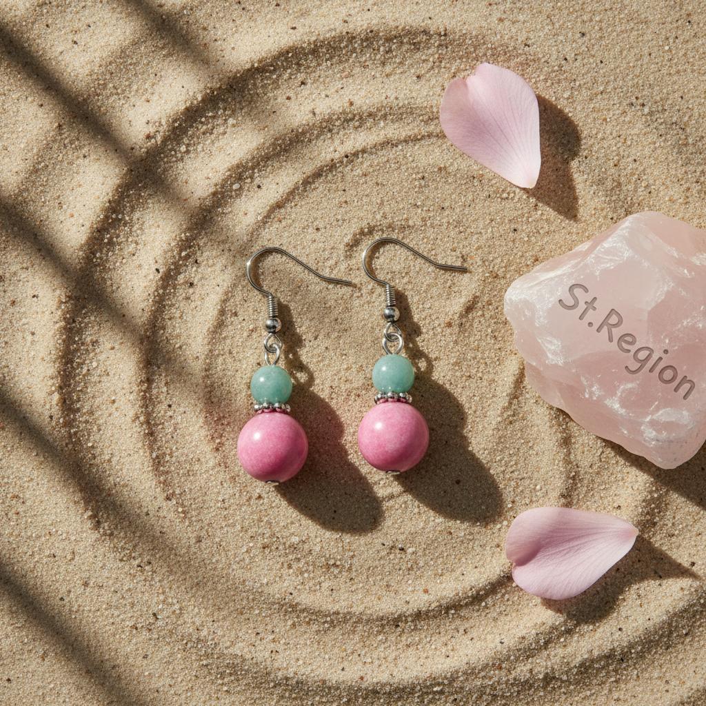 Pink Jade and Silvertone ‌Gourd-Shape Hook Earrings, silver drop earrings for women, detail close-up