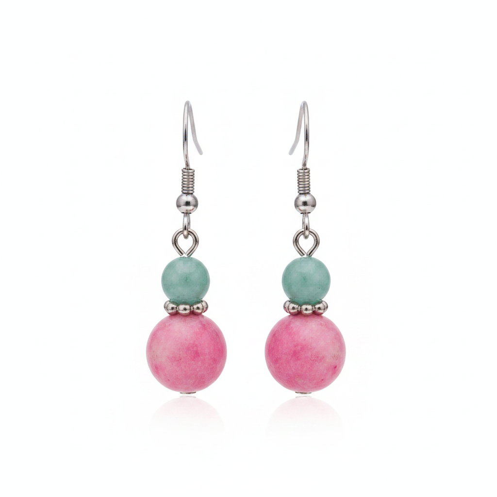 Pink Jade & Silvertone ‌Gourd‌-Shape Hook Earrings - Street Region