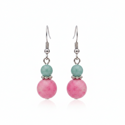 Pink Jade & Silvertone ‌Gourd‌-Shape Hook Earrings - Street Region