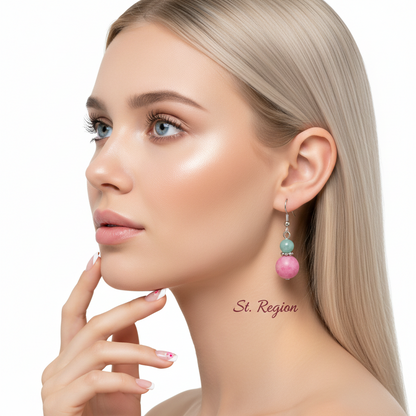 Pink Jade & Silvertone ‌Gourd‌-Shape Hook Earrings - Street Region