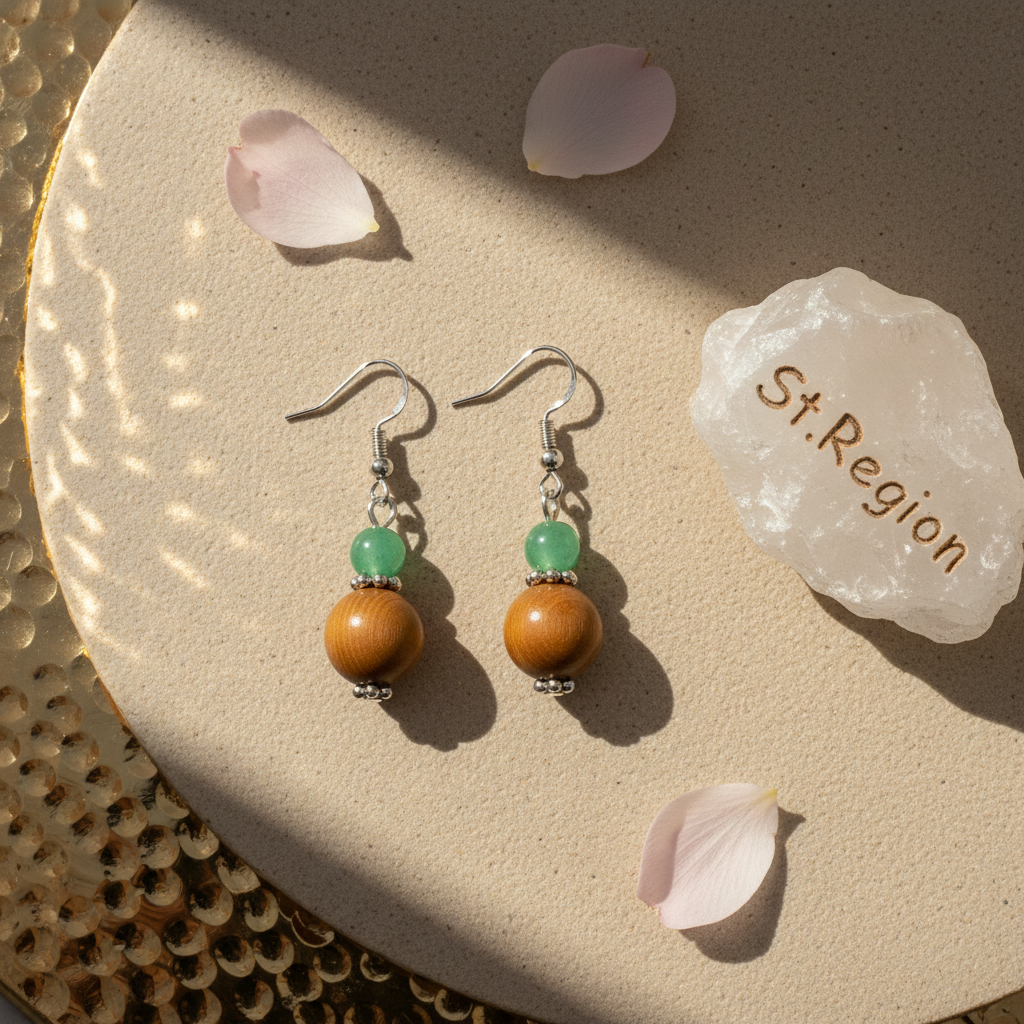 Green Jade & Brown Wood Silvertone ‌Gourd‌-Shape Hook Earrings - Street Region
