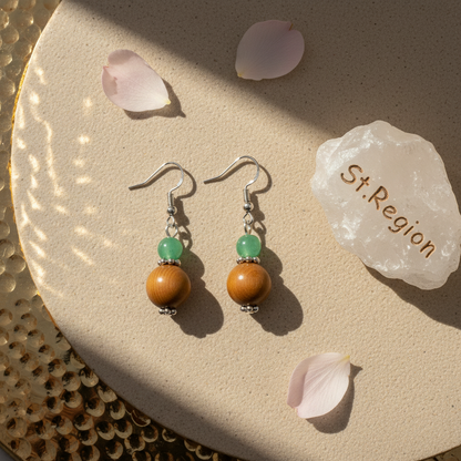 Green Jade & Brown Wood Silvertone ‌Gourd‌-Shape Hook Earrings - Street Region
