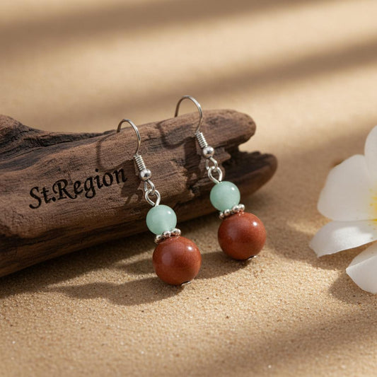 Pink & Brown Jade Silvertone ‌Gourd‌-Shape Hook Earrings