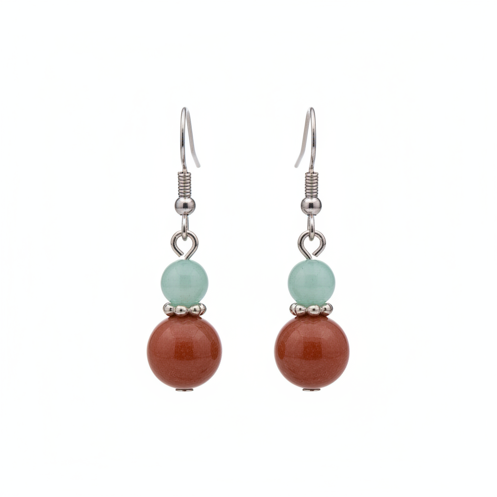 Pink & Brown Jade Silvertone ‌Gourd‌-Shape Hook Earrings - Street Region