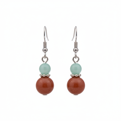 Pink & Brown Jade Silvertone ‌Gourd‌-Shape Hook Earrings - Street Region