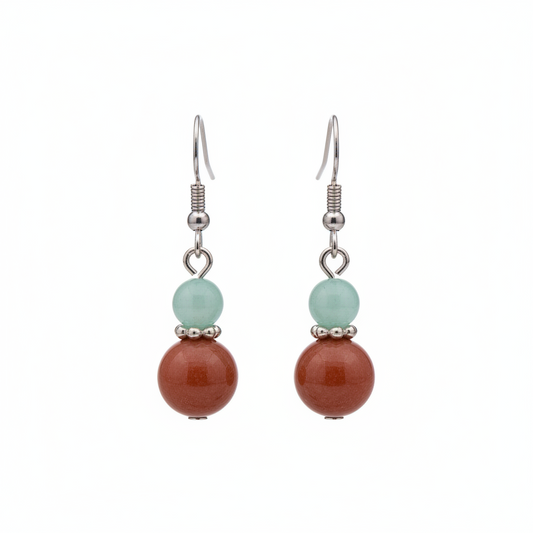 Pink & Brown Jade Silvertone ‌Gourd‌-Shape Hook Earrings - Street Region