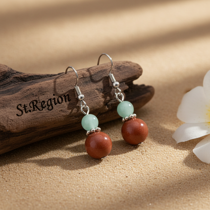 Pink & Brown Jade Silvertone ‌Gourd‌-Shape Hook Earrings - Street Region