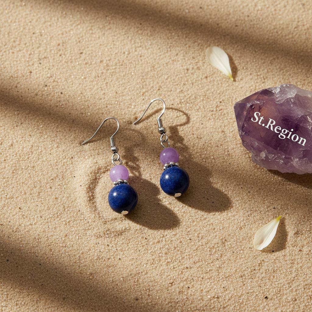 Purple and Cyan Jade Silvertone ‌Gourd-Shape Hook Earrings, silver drop earrings for women, everyday style, detail close-up