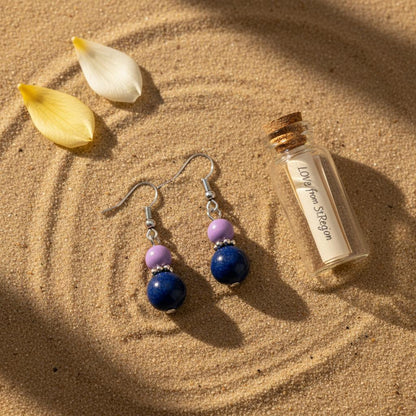 Purple and Cyan Jade Silvertone ‌Gourd-Shape Hook Earrings, silver drop earrings for women, everyday style, lifestyle look