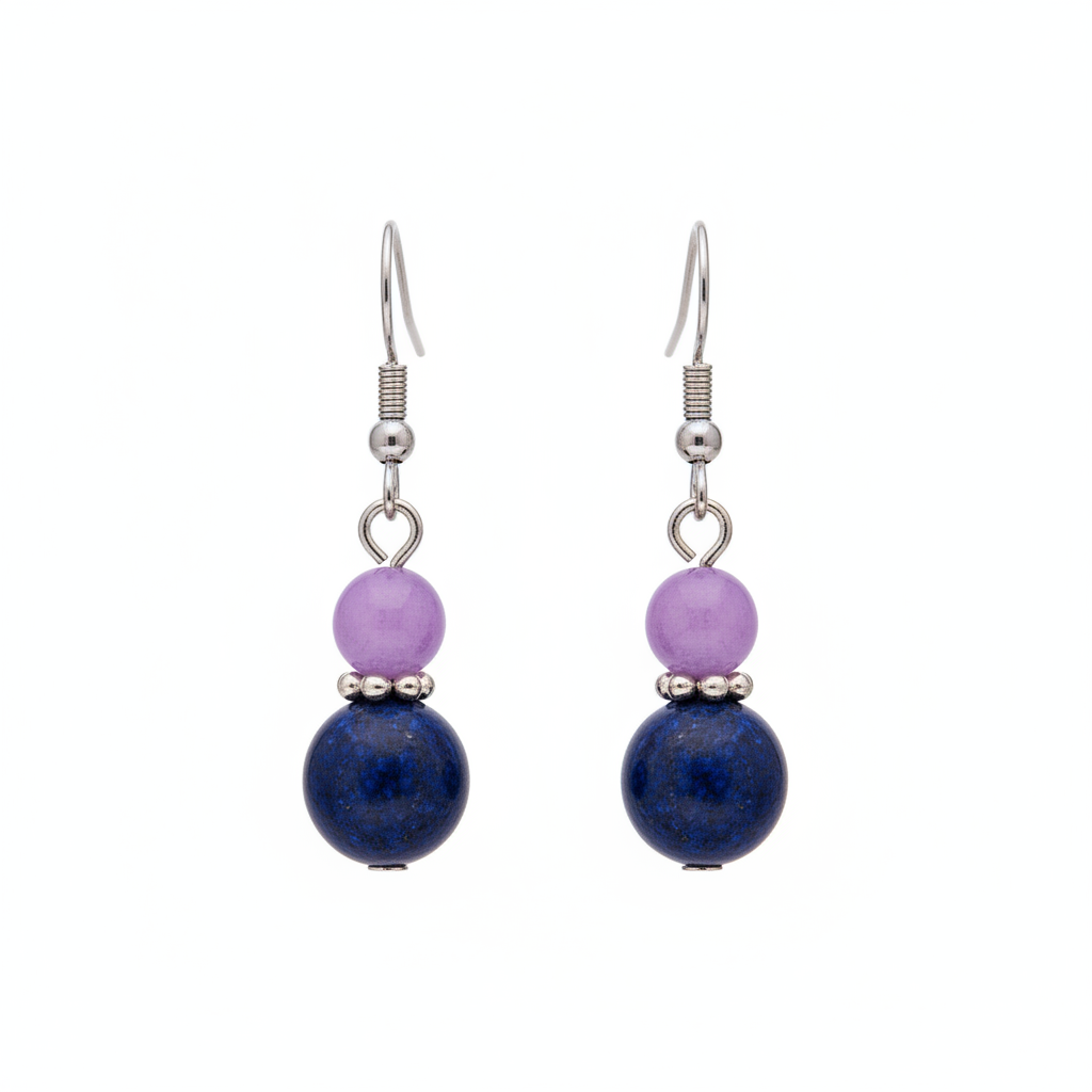 Purple & Cyan Jade Silvertone ‌Gourd‌-Shape Hook Earrings - Street Region