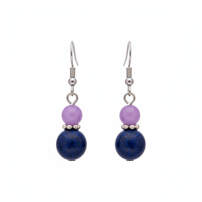 Purple & Cyan Jade Silvertone ‌Gourd‌-Shape Hook Earrings - Street Region