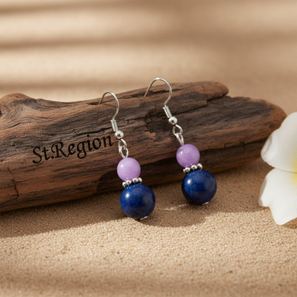 Purple & Cyan Jade Silvertone ‌Gourd‌-Shape Hook Earrings - Street Region