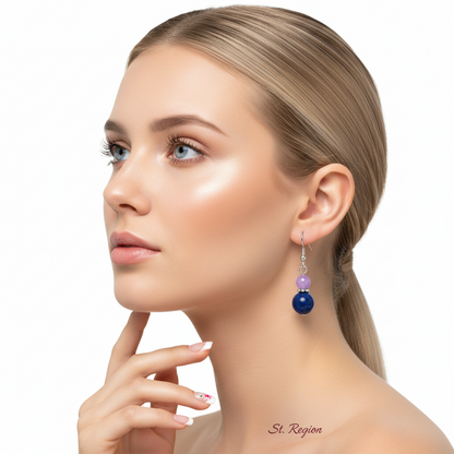 Purple & Cyan Jade Silvertone ‌Gourd‌-Shape Hook Earrings - Street Region
