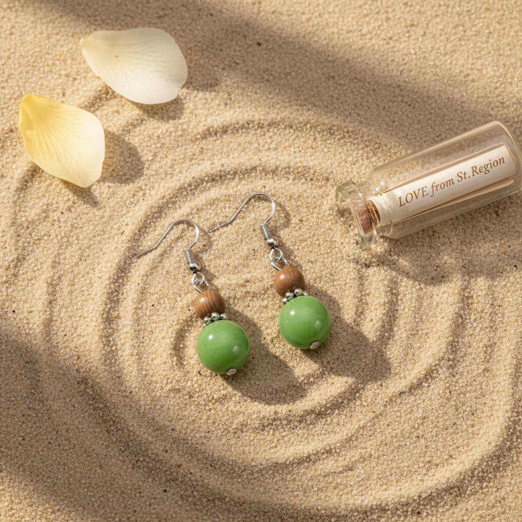 Green Wood and Jade Silvertone ‌Gourd-Shape Hook Earrings, gold drop earrings for women, everyday style, lifestyle look