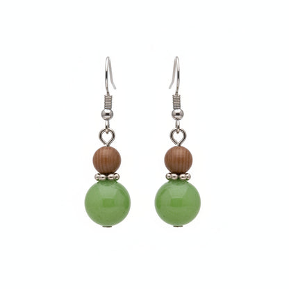 Green Wood & Jade Silvertone ‌Gourd‌-Shape Hook Earrings - Street Region