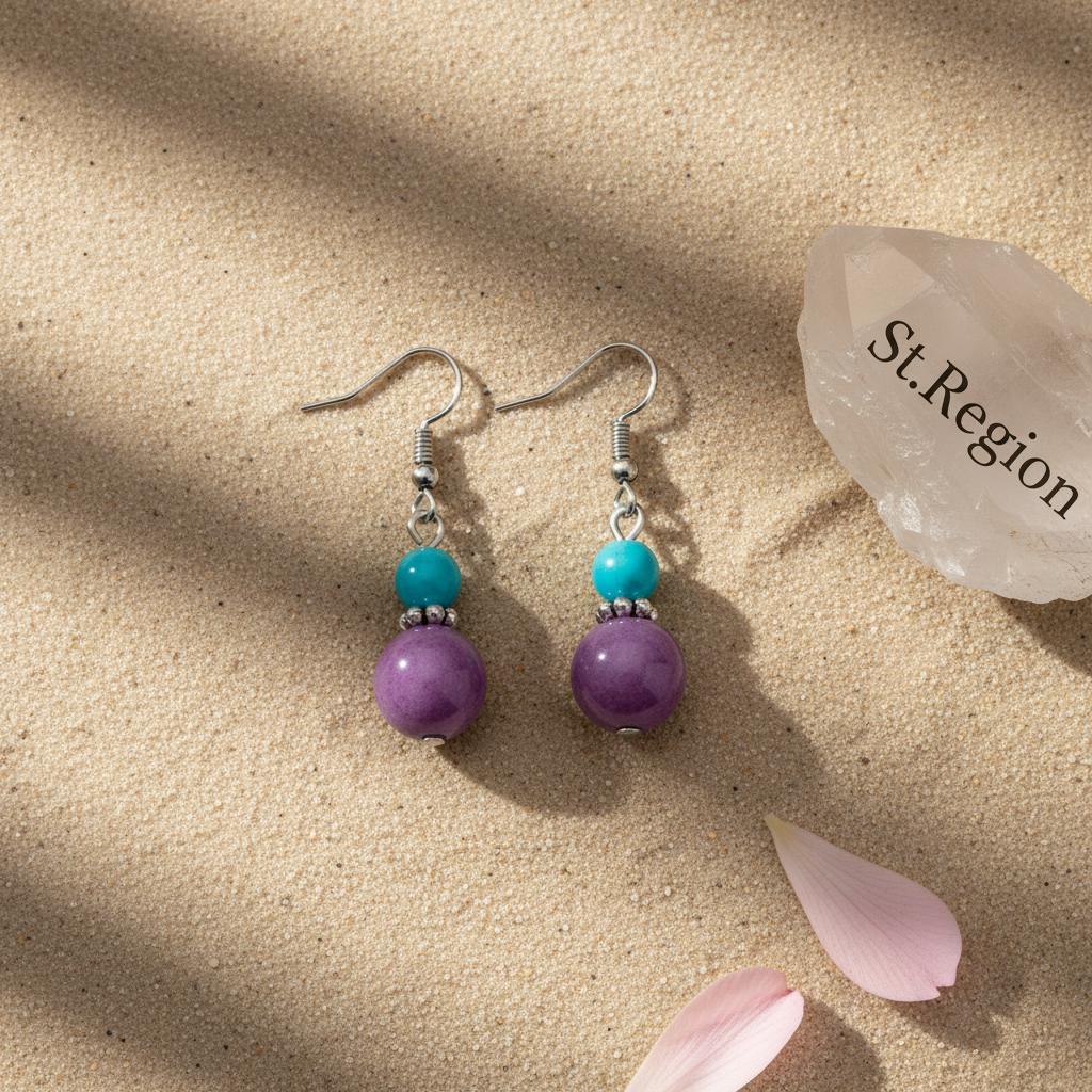 Purple Jade and Silvertone ‌Gourd-Shape Hook Earrings, silver drop earrings for women, everyday style, detail close-up
