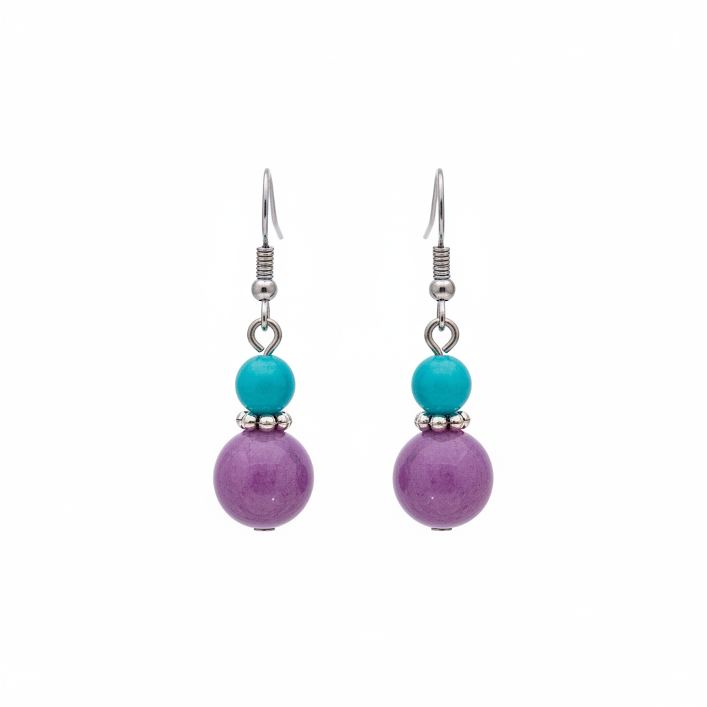 Purple Jade & Silvertone ‌Gourd‌-Shape Hook Earrings - Street Region