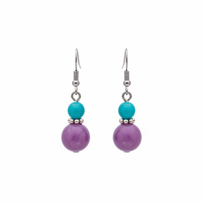 Purple Jade & Silvertone ‌Gourd‌-Shape Hook Earrings - Street Region