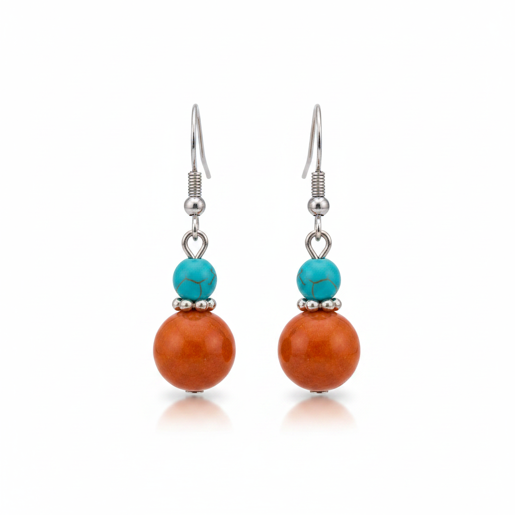 Brown Jade & Turqouise Silvertone ‌Gourd‌-Shape Hook Earrings - Street Region