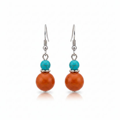Brown Jade & Turqouise Silvertone ‌Gourd‌-Shape Hook Earrings - Street Region