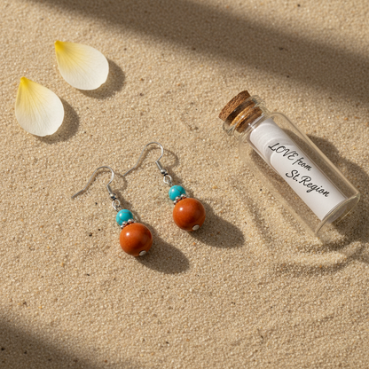 Brown Jade & Turqouise Silvertone ‌Gourd‌-Shape Hook Earrings - Street Region