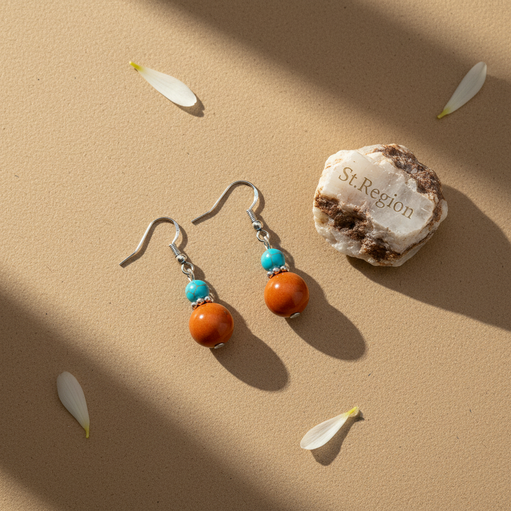 Brown Jade & Turqouise Silvertone ‌Gourd‌-Shape Hook Earrings - Street Region
