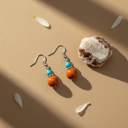 Brown Jade & Turqouise Silvertone ‌Gourd‌-Shape Hook Earrings - Street Region
