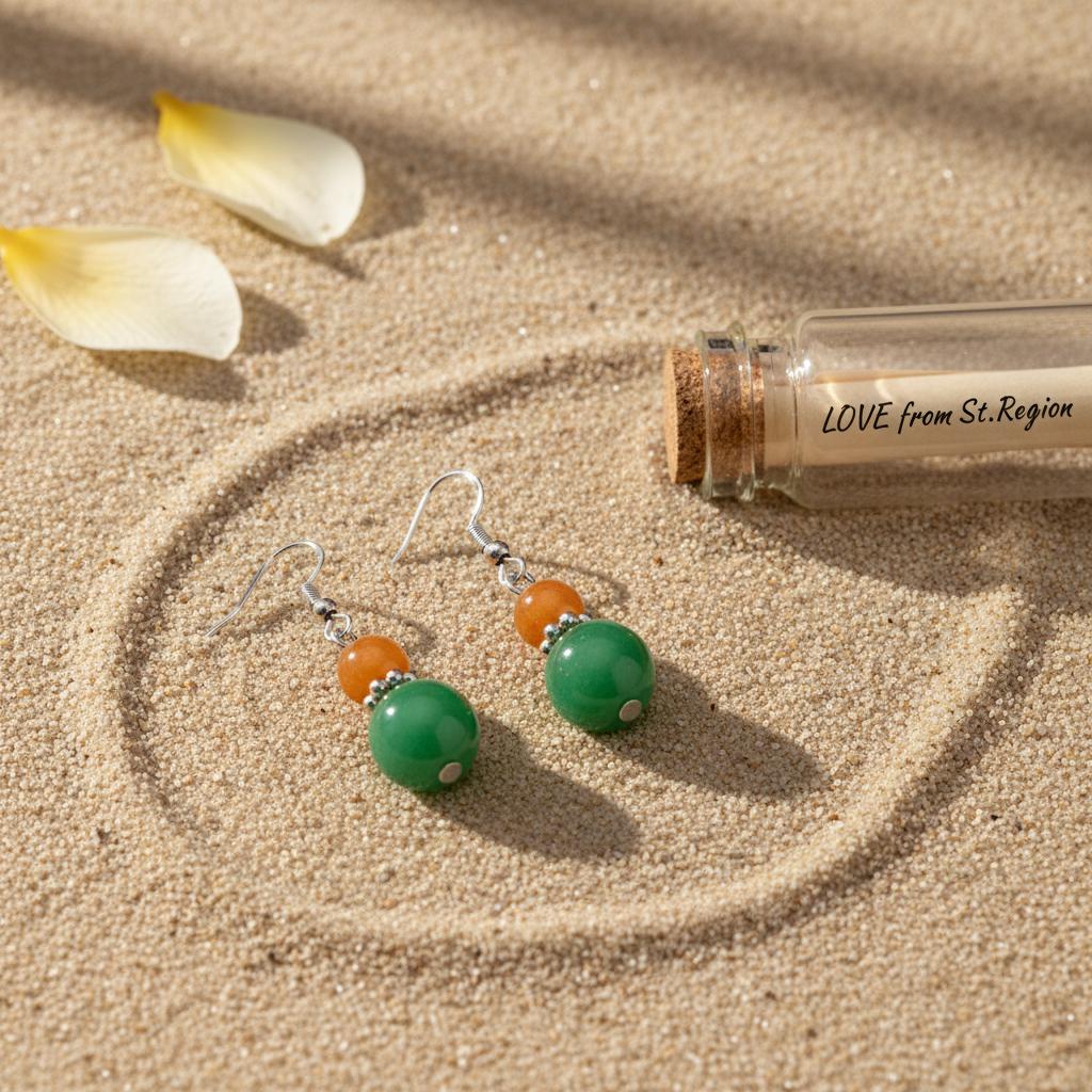 Orange and Green Jade Silvertone ‌Gourd-Shape Hook Earrings, silver drop earrings for women, lifestyle look