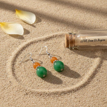 Orange and Green Jade Silvertone ‌Gourd-Shape Hook Earrings, silver drop earrings for women, lifestyle look