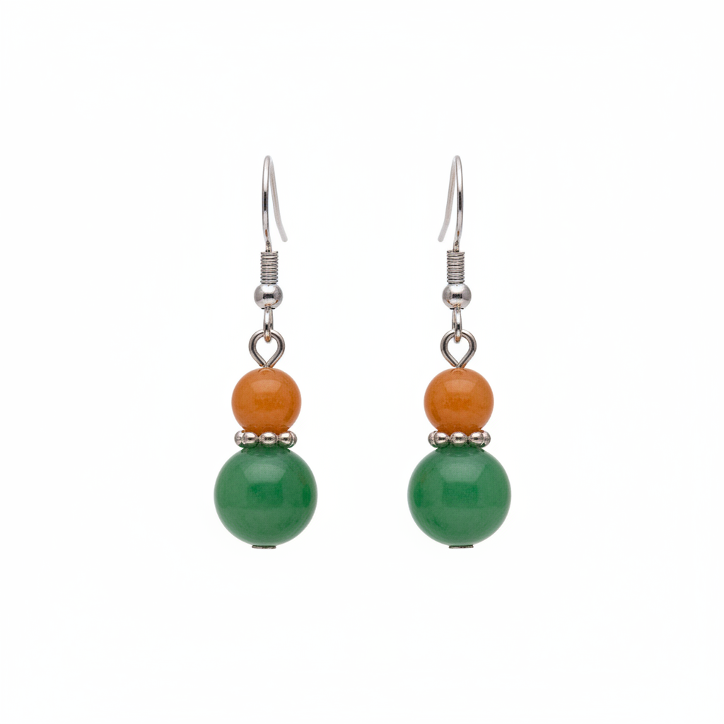 Orange & Green Jade Silvertone ‌Gourd‌-Shape Hook Earrings - Street Region