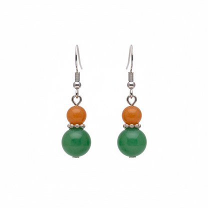 Orange & Green Jade Silvertone ‌Gourd‌-Shape Hook Earrings - Street Region