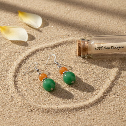 Orange & Green Jade Silvertone ‌Gourd‌-Shape Hook Earrings - Street Region