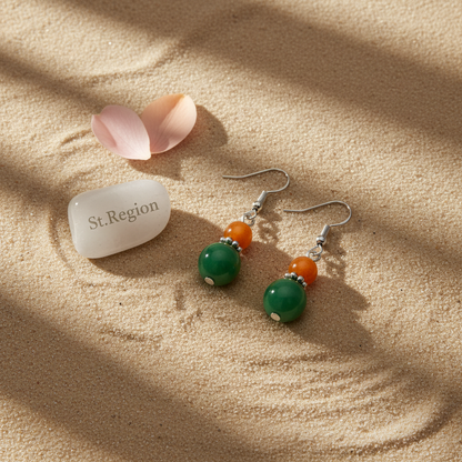 Orange & Green Jade Silvertone ‌Gourd‌-Shape Hook Earrings - Street Region