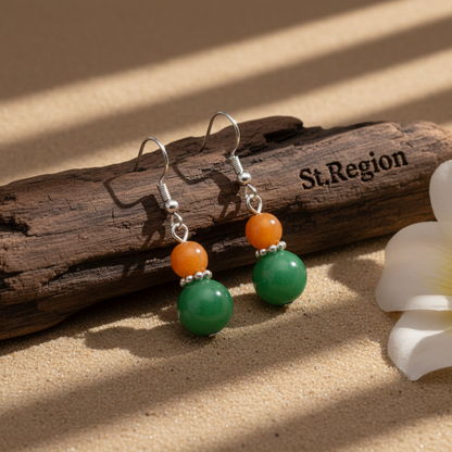 Orange & Green Jade Silvertone ‌Gourd‌-Shape Hook Earrings - Street Region
