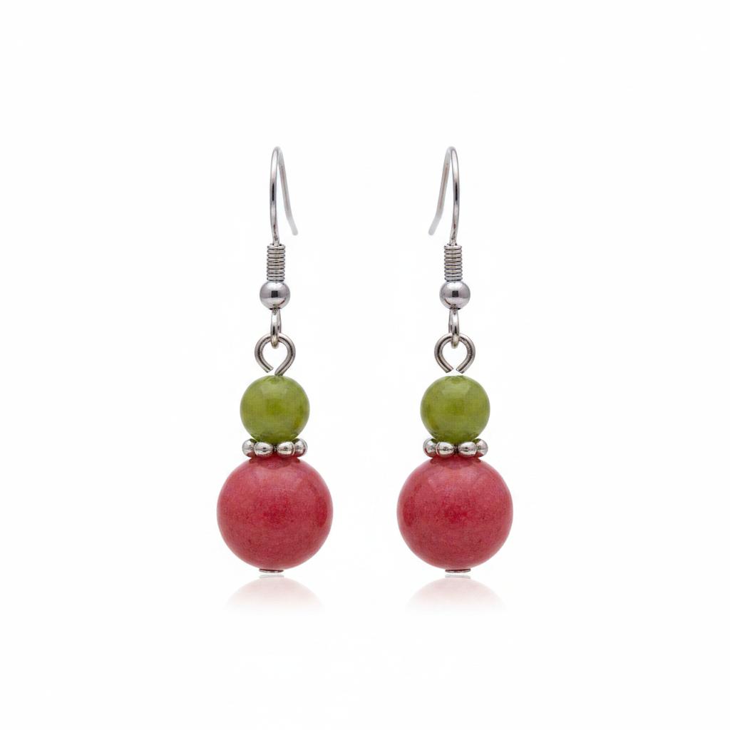 Orange and Red Jade Silvertone ‌Gourd-Shape Hook Earrings, silver drop earrings for women, everyday style, side view