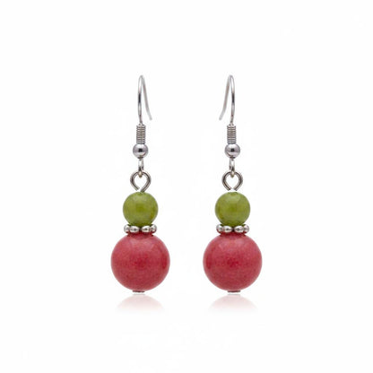 Orange and Red Jade Silvertone ‌Gourd-Shape Hook Earrings, silver drop earrings for women, everyday style, side view