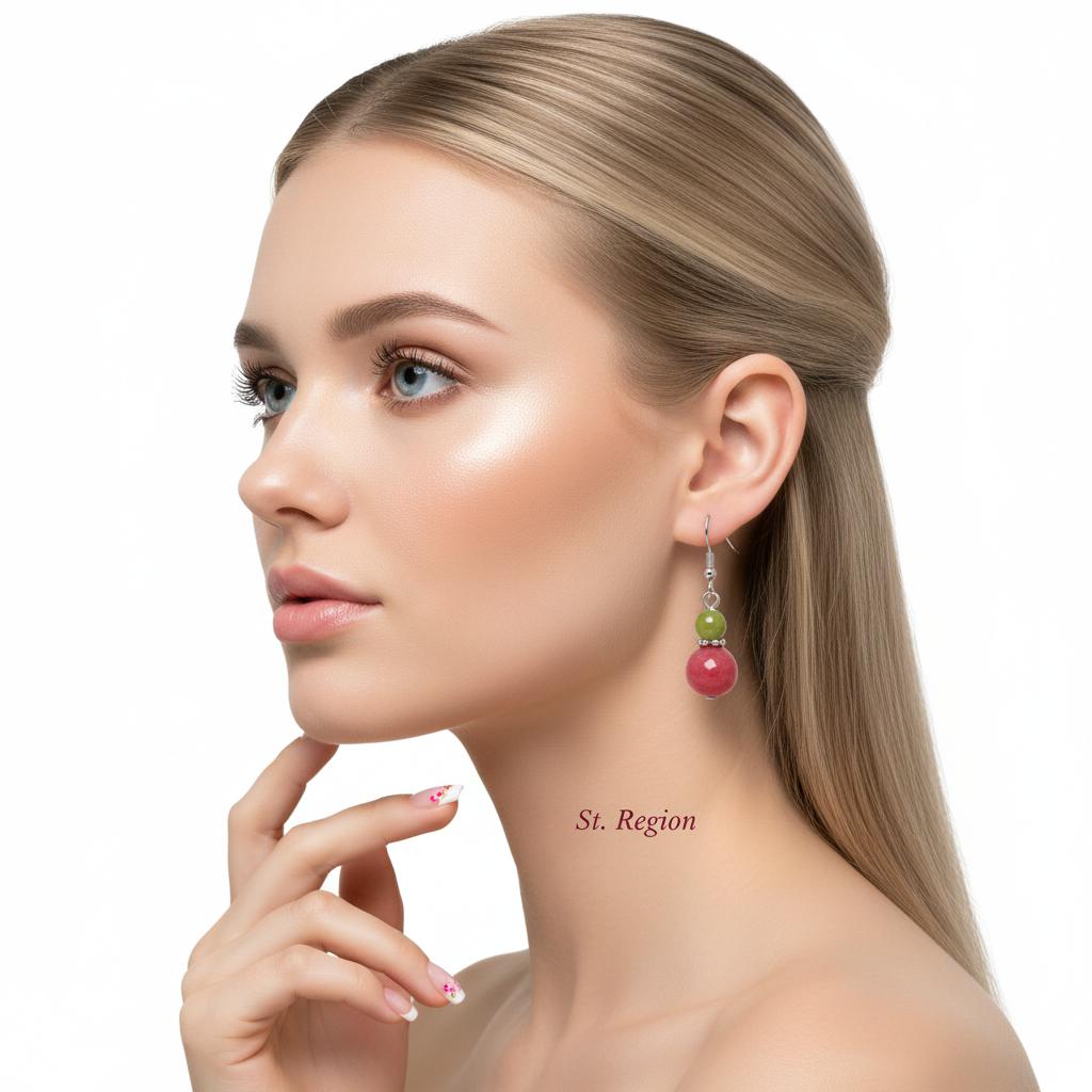 Orange and Red Jade Silvertone ‌Gourd-Shape Hook Earrings, silver drop earrings for women, everyday style, styled look
