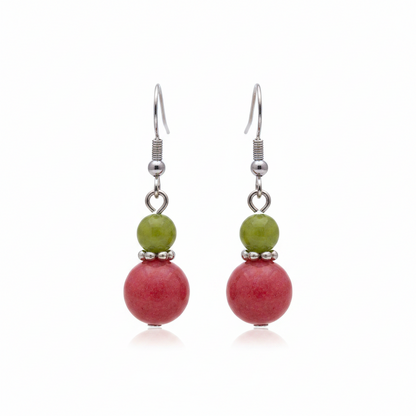 Orange & Red Jade Silvertone ‌Gourd‌-Shape Hook Earrings - Street Region