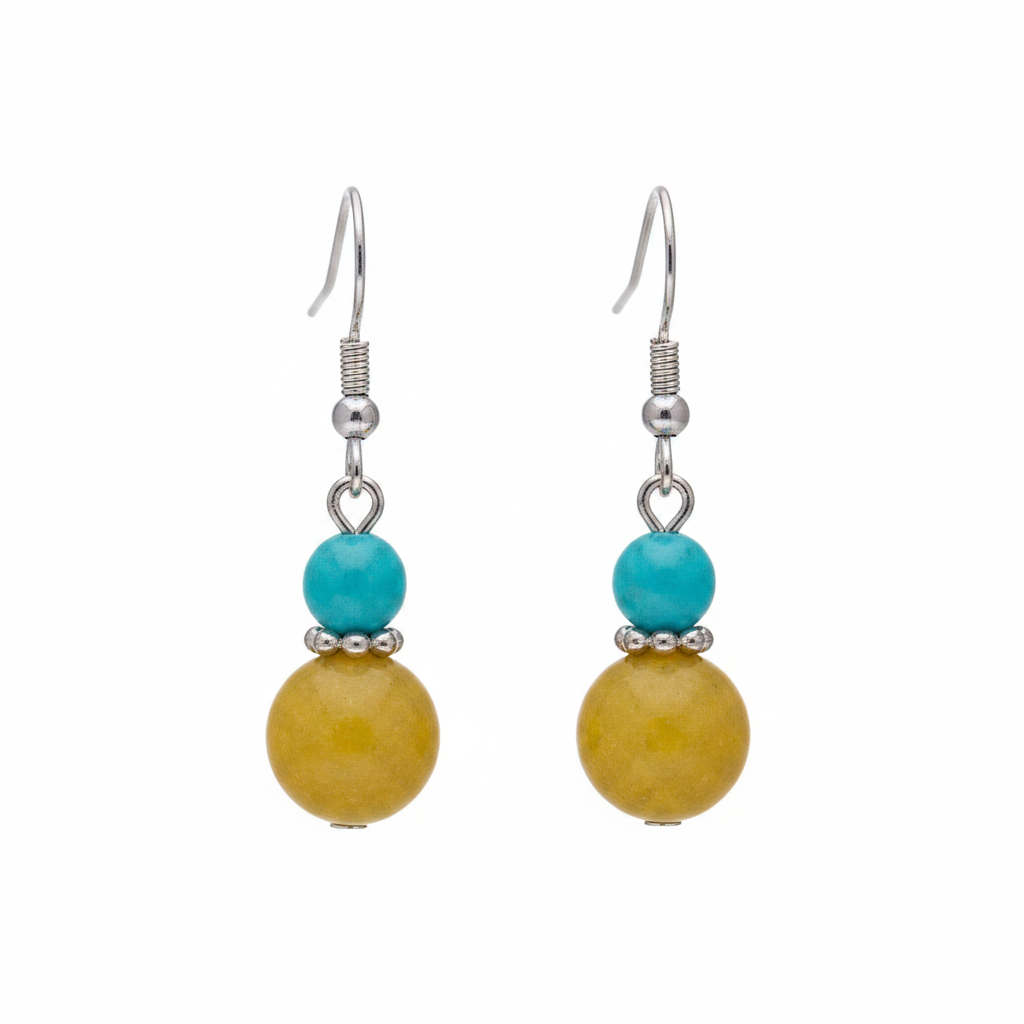 Blue & Yellow Jade Silvertone ‌Gourd‌-Shape Hook Earrings - Street Region