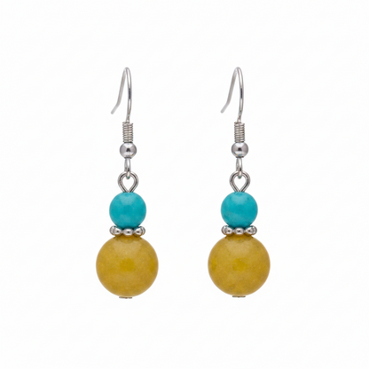 Blue & Yellow Jade Silvertone ‌Gourd‌-Shape Hook Earrings - Street Region
