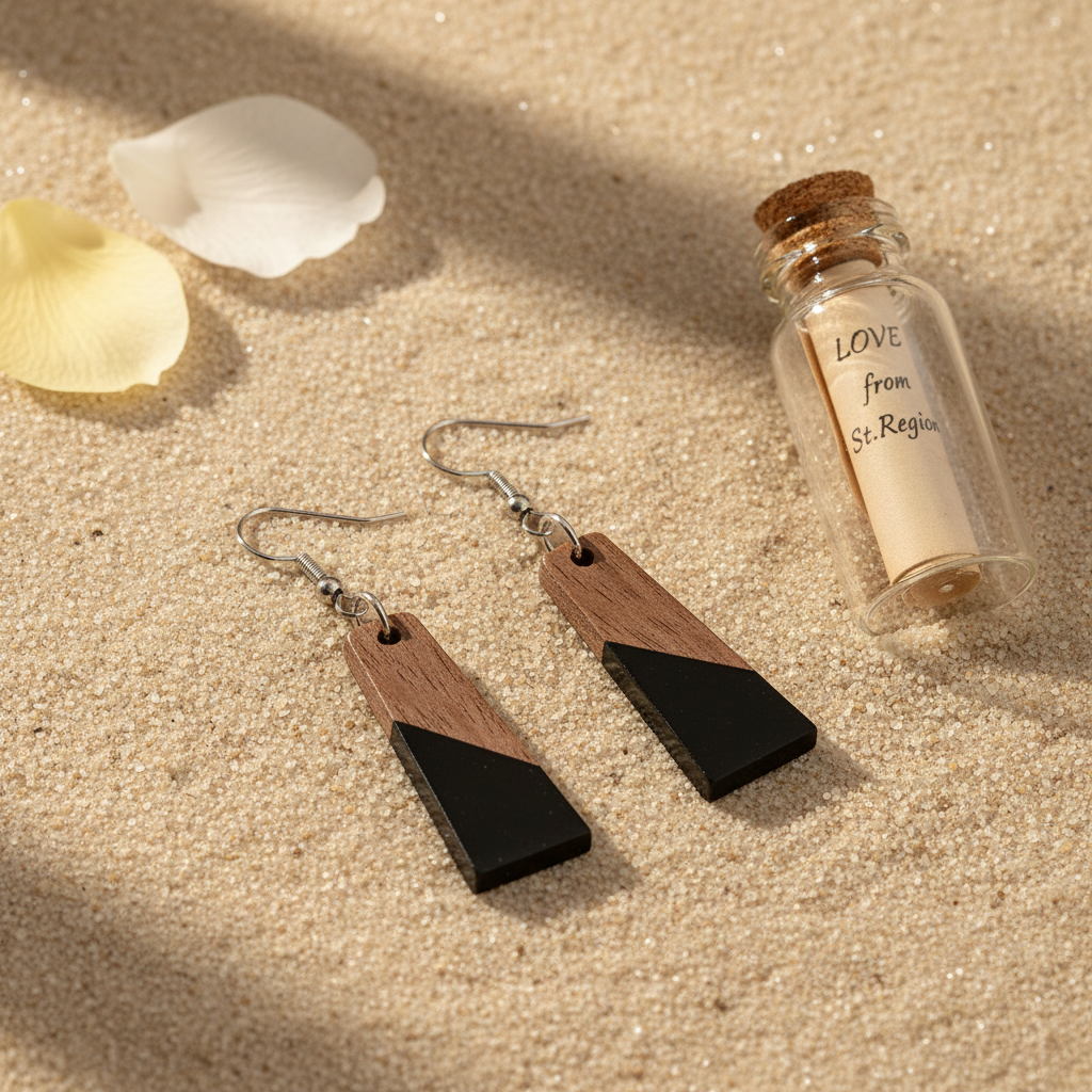Black Resin & Wood Silvertone Patchwork Trapezoid‌ Hook Earrings - Street Region