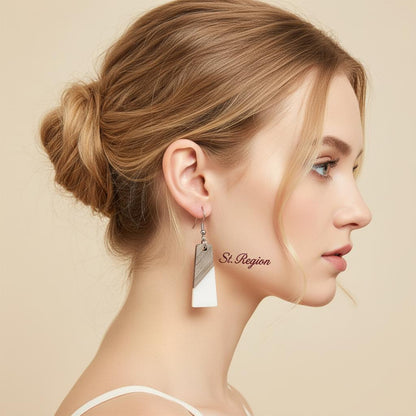White Resin and Wood Silvertone Patchwork Trapezoidâ€?Hook Earrings, silver drop earrings for women, styled look