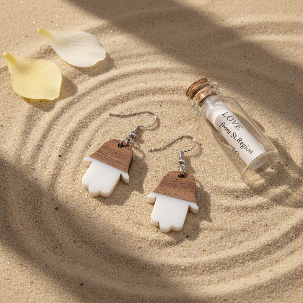 White Resin & Wood Silvertone Patchwork Hamsa Hook Earrings - Street Region
