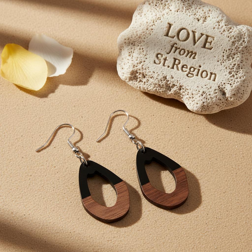 Black Resin and Wood Silvertone Open Irregular Oval Hook Earrings, silver drop earrings for women, lifestyle look