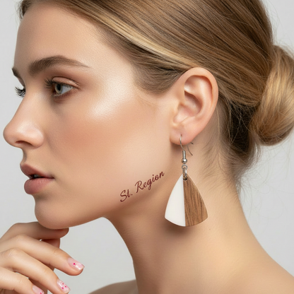 White Resin & Wood Silvertone Shield Hook Earrings - Street Region